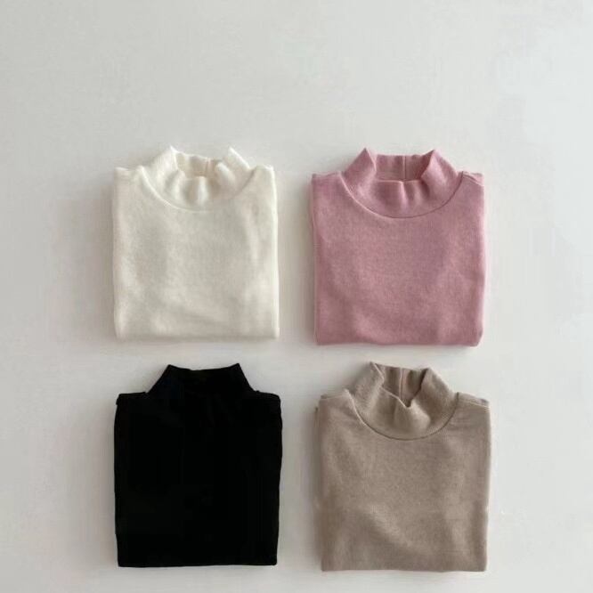 【BABY】ハイネック無地長袖シャツ