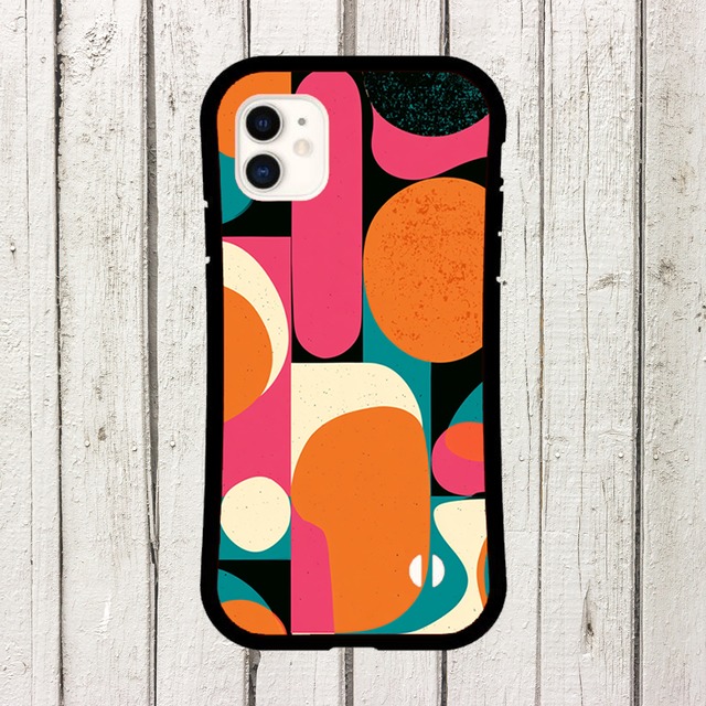 受注生産 iPhoneケース 黒背景のカラフル有機形抽象｜ポップアブストラクト PABS026C