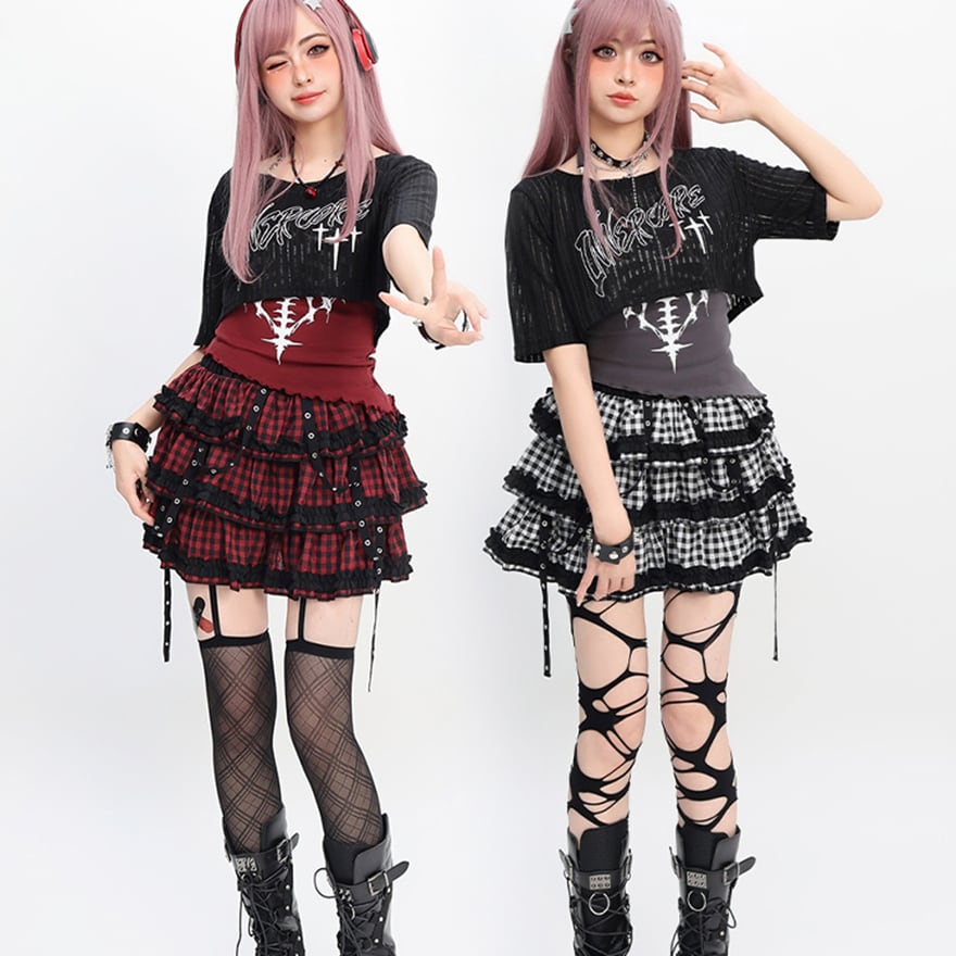 地雷系 ミニスカ 甘辛MIX チェック柄 ライブ衣装 参戦服 サブカル系