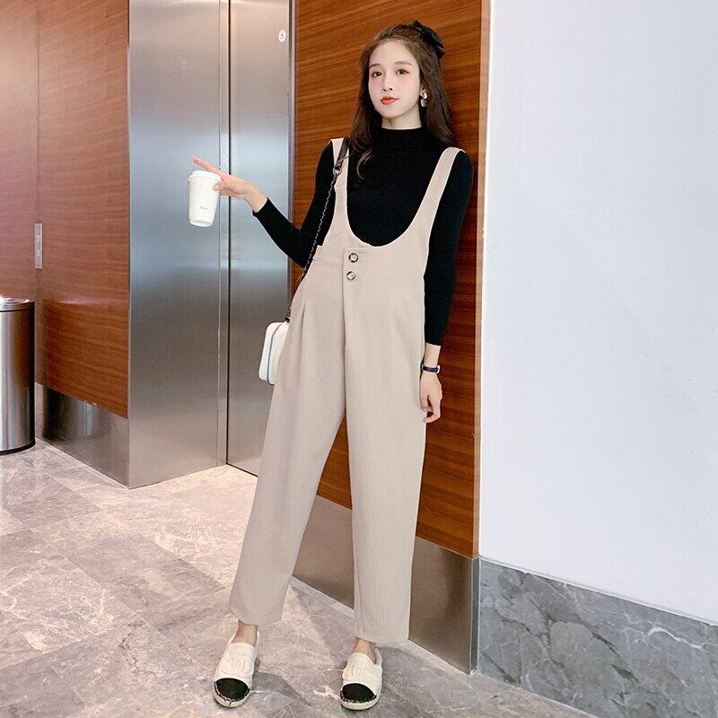 【新作】【送料無料】 6108＃秋春マタニティビブパンツ+ニットシャツセットジャンプスーツスーツ服妊娠中の女性妊娠中 スプリング 春物 オータム 秋物 AL expec480414077512