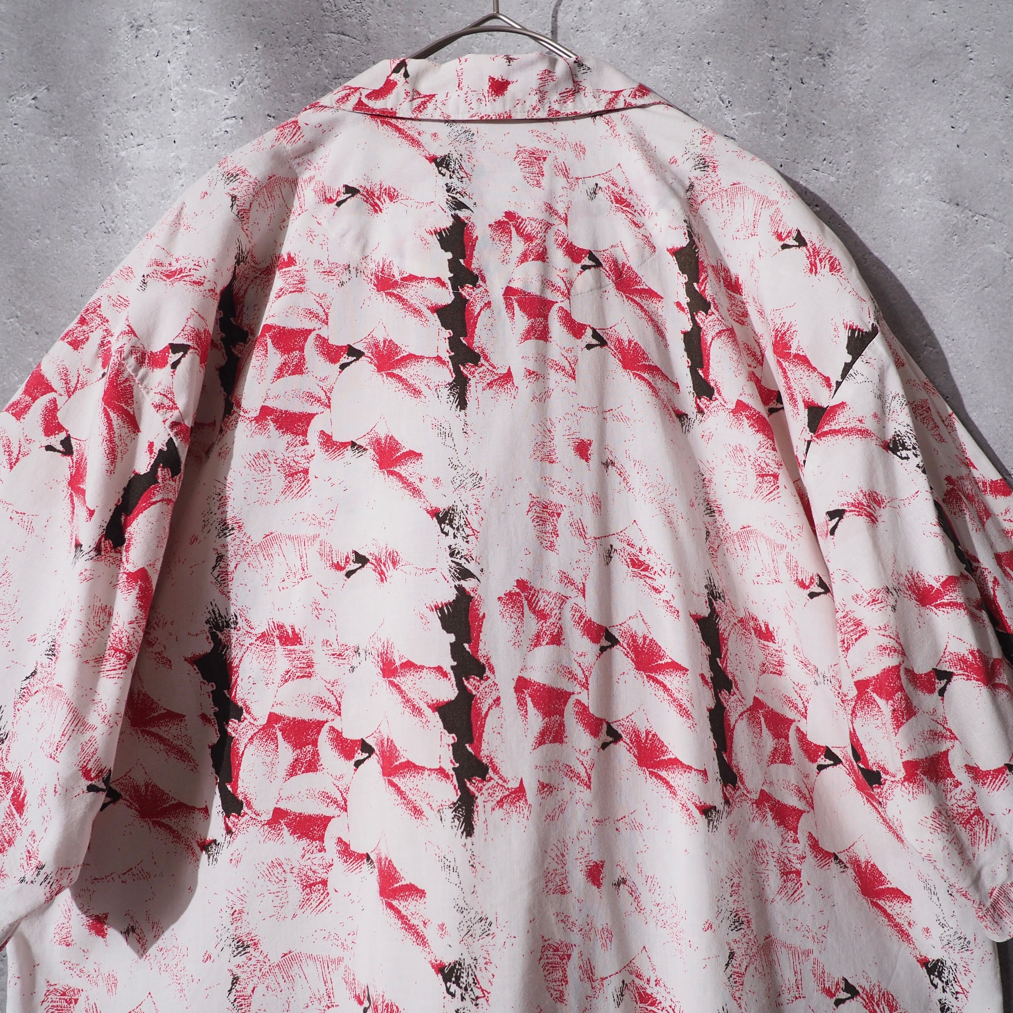 1990s Bewitching dark flower printed vintage open collar shirt