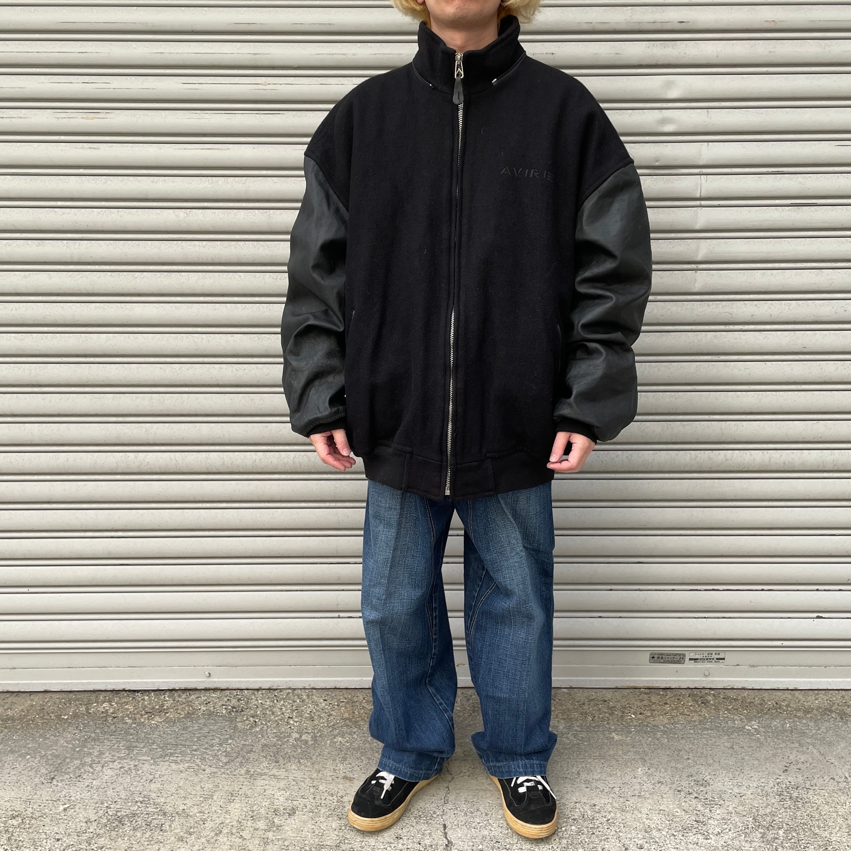 送料無料』USA製 AVIREX スタジャン 本革 ブラック 5XL ビッグサイズ 