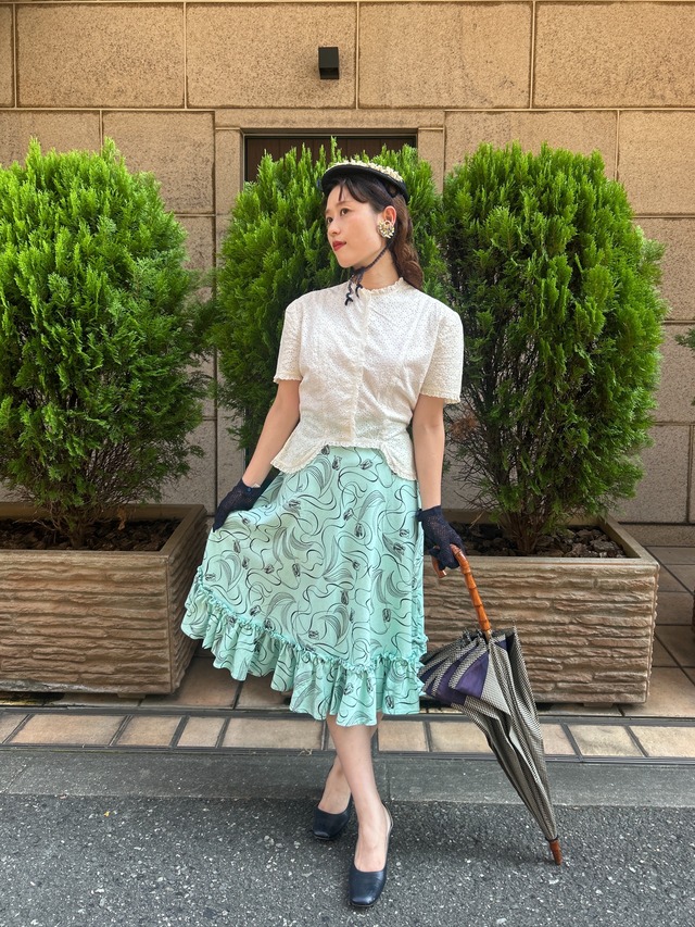 40's ivory lace peplum blouse