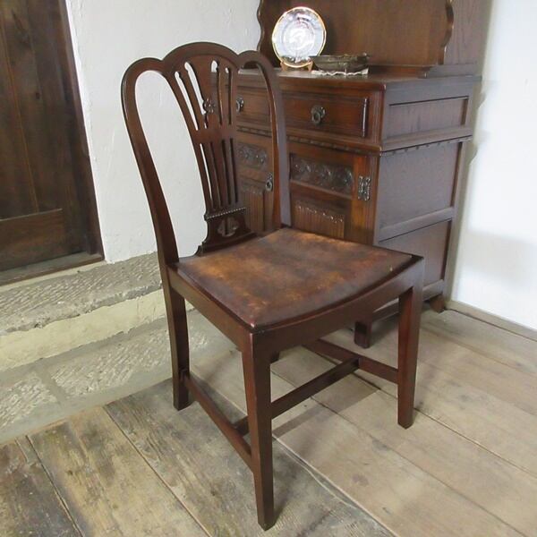 英国 アンティーク 家具 ダイニングチェア リアルレザー オーク 4770d