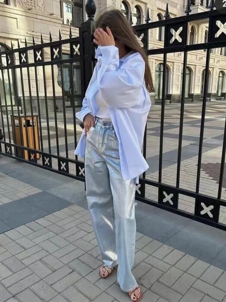 【新作】【送料無料】 TARUXY ルース PU 女性パンツソリッドカジュアルハイウエストポケットファッションストリート女性 2023 秋冬新だぶだぶボトムスファム 0110410799381