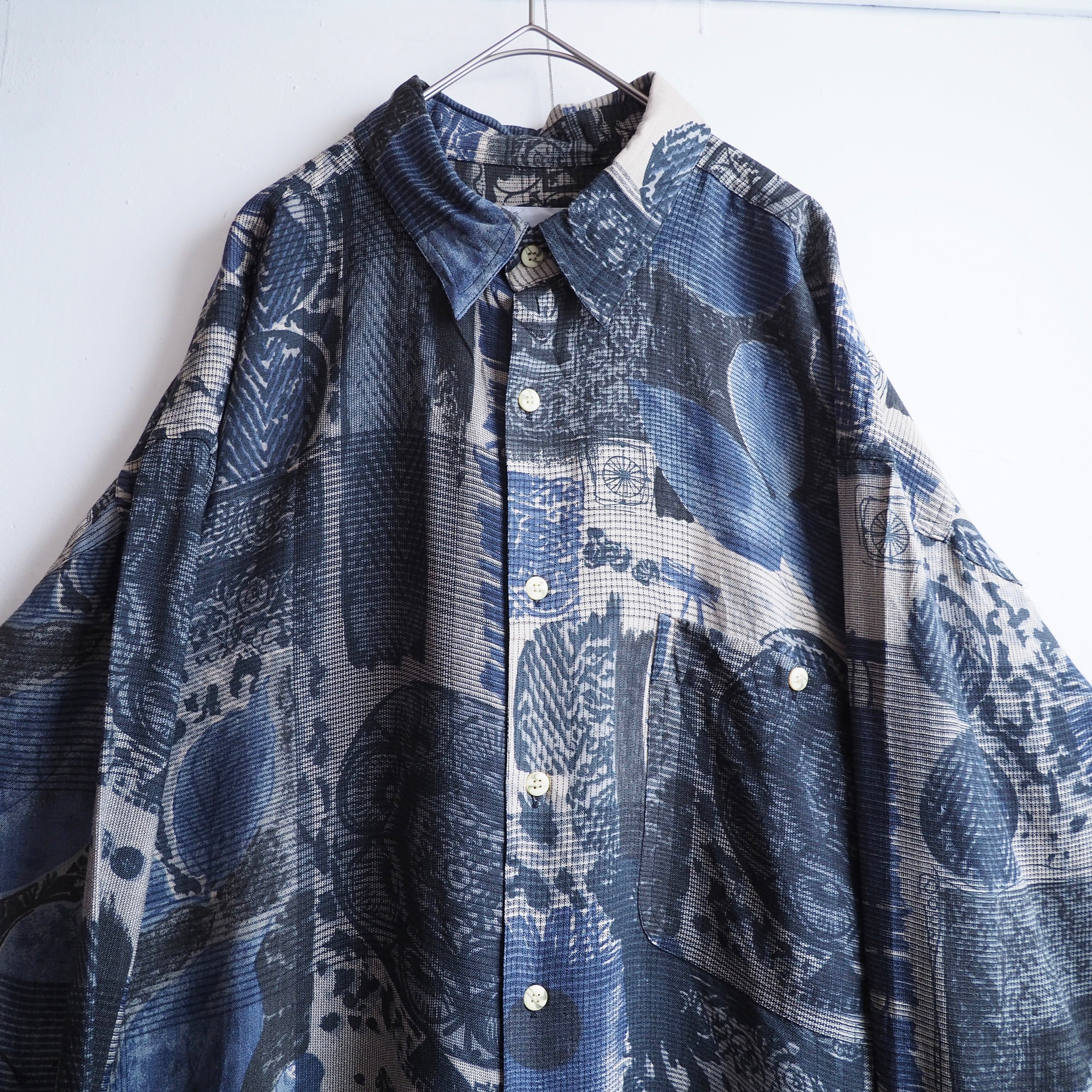 1990s ” Goouch ” contemporary collage art printed vintage loose silhouette silk shirt