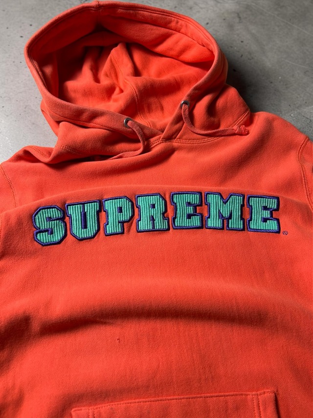 ［20FW］Supreme Chenille Logo Orange Pullover Drawstring Kangaroo Pocket Streetwear Hoodie