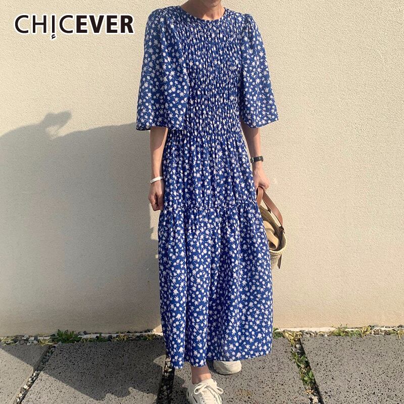 CHICEVERヴィンテージプリントドレスレディースOネックハーフスリーブウエストチュニックルーズドレス2020夏服 半袖 サマー 夏物 ビンテージ 6base599526723509