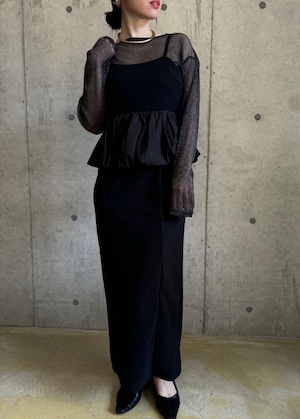 【即納】バルーンペプラムキャミワンピース【ブラック】