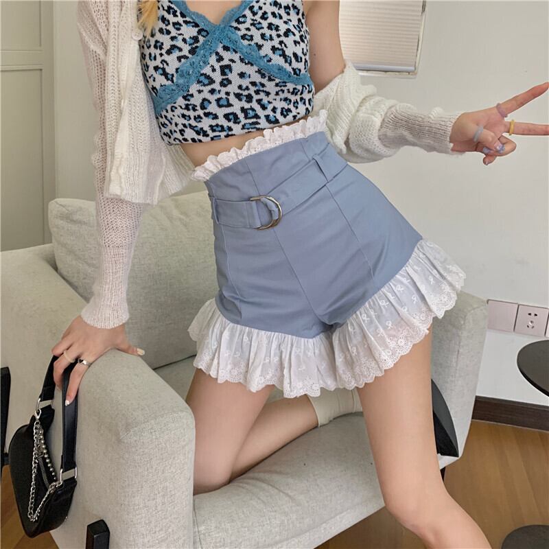 パンツ サマースタイルスタンダードウェストワイドレッグショーツ 薄手レース レトロ 大人ガーリー スウィート キュート カジュアル 夏物 ブルマー ワイドパンツ ドラファッションホール38235759475