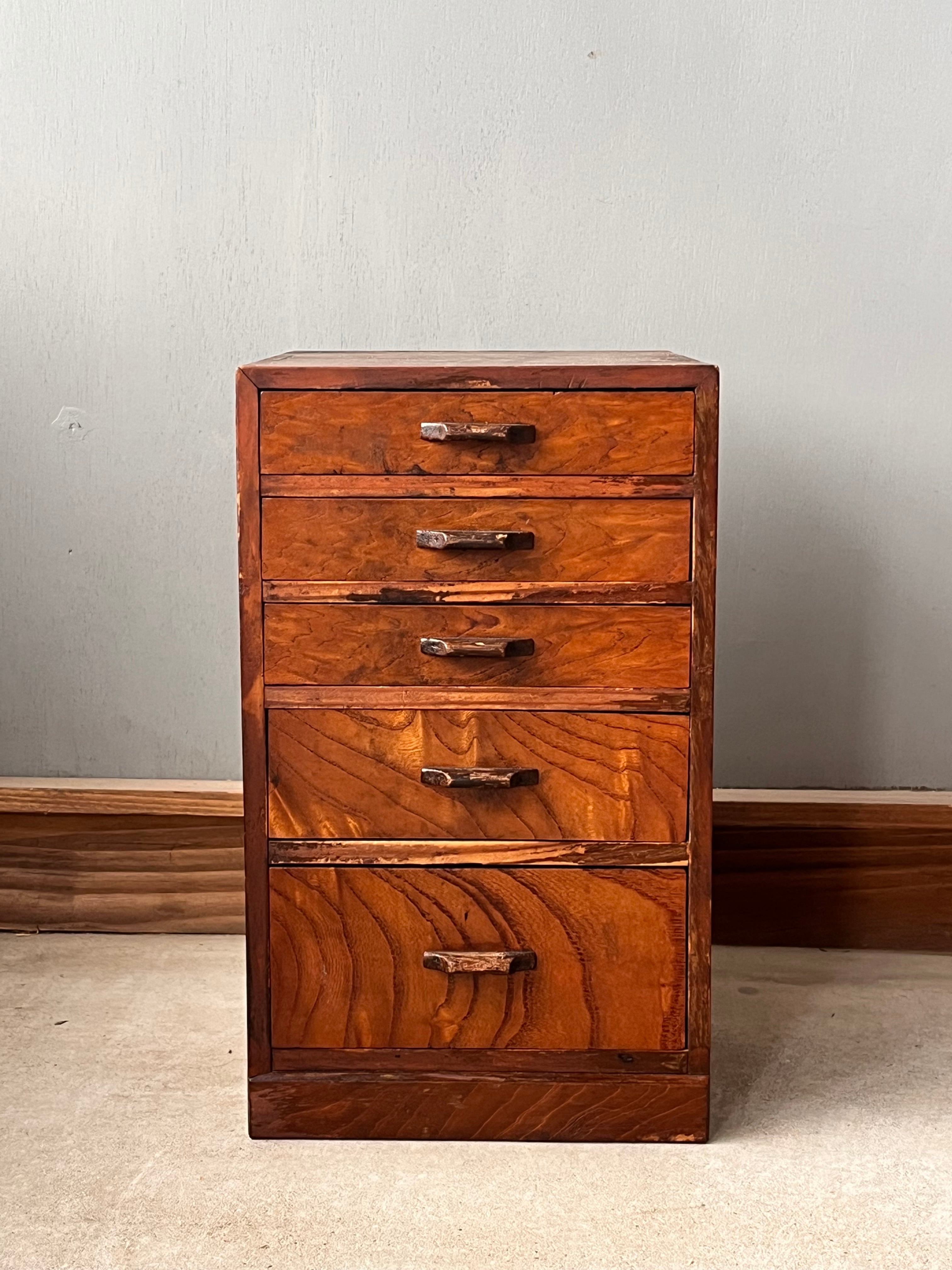 無垢材 ヴィンテージ小引き出し 2段／昭和レトロ／チェリー材／職人手仕事 無垢材 ヴィンテージ小引き出し 2段／昭和レトロ／チェリー材