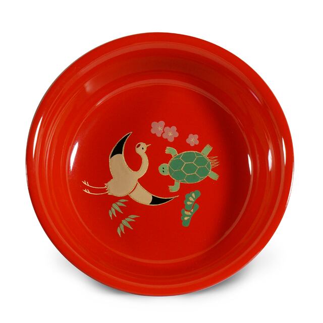 手塩皿4.0洗朱 鶴亀松竹梅(37)