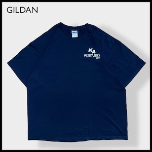 【GILDAN】ハードル競技 陸上 HURDLERS ワンポイントロゴ バックプリント Tシャツ ネイビー 半袖 X-LARGE ビッグサイズ US古着