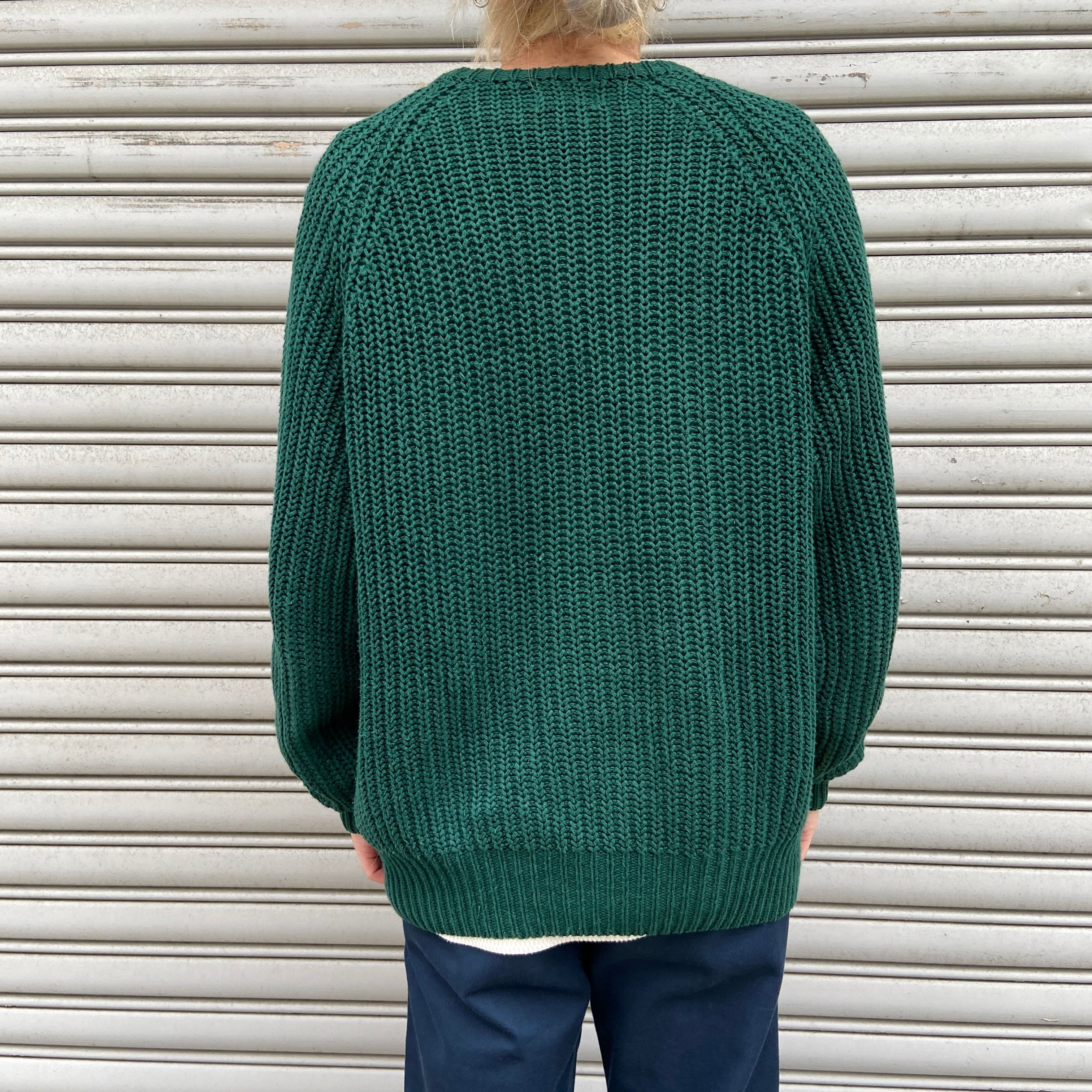 90s GAP オールドギャップ コットンニット リブ編みニット グリーン M
