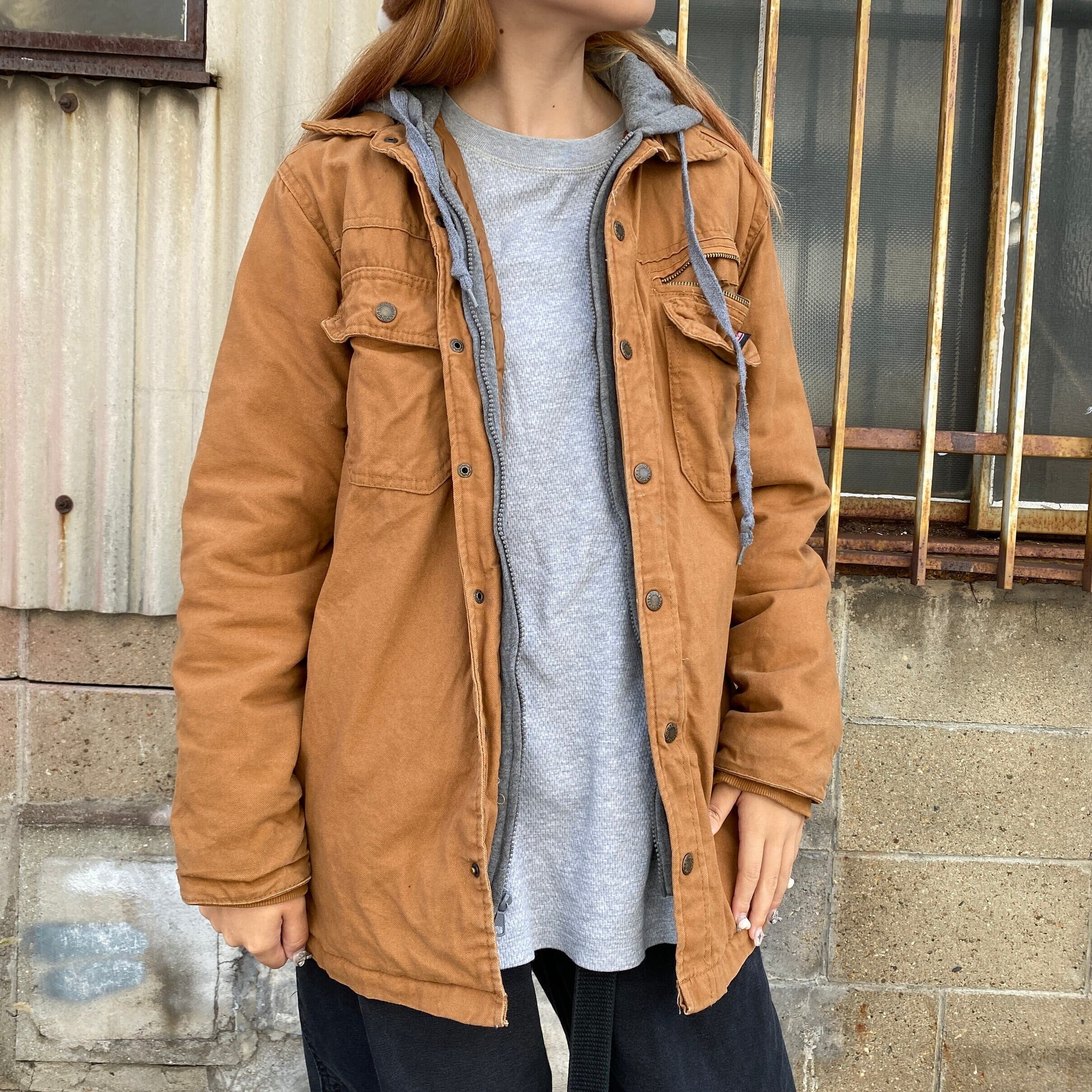 Dickies ワークシャツジャケット M L レイヤード風 フード