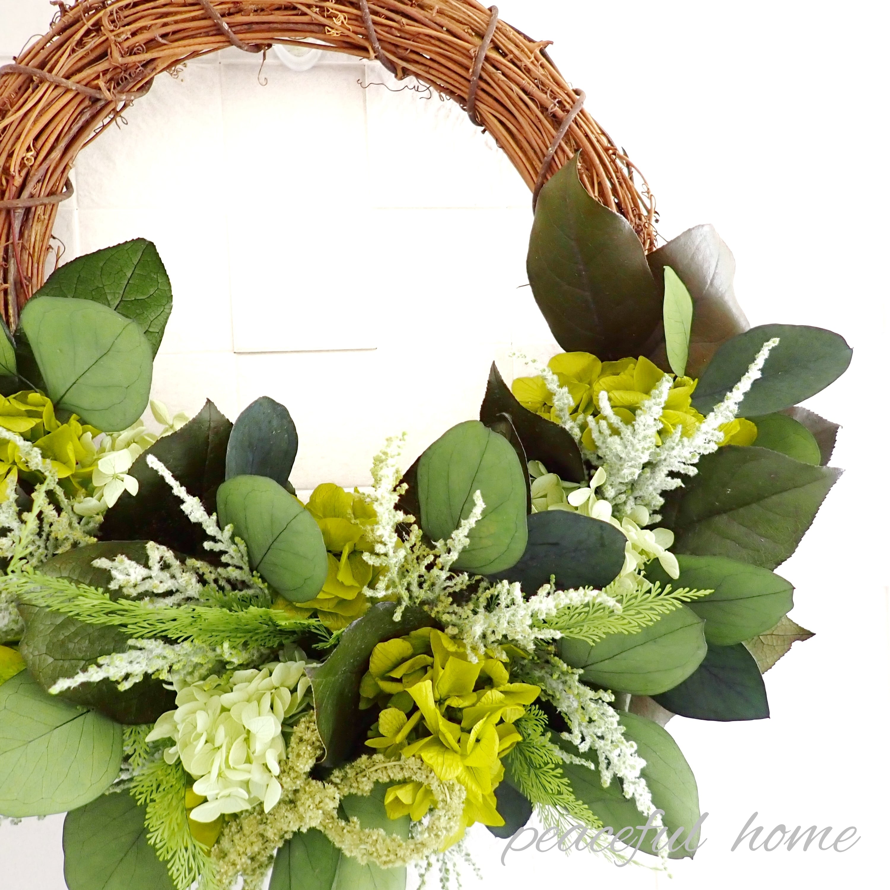 プリザーブドフラワー ナチュラルグリーンのハーフ リースL 直径約35cm