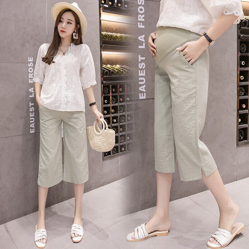 【新作】【送料無料】 3121＃2020夏の薄いリネンマタニティカプリパンツ7/10調節可能なベリーサイドスプリットショートパンツ服妊娠中の女性妊娠 サマー 夏物 アジャスタブル AL expec34071621560