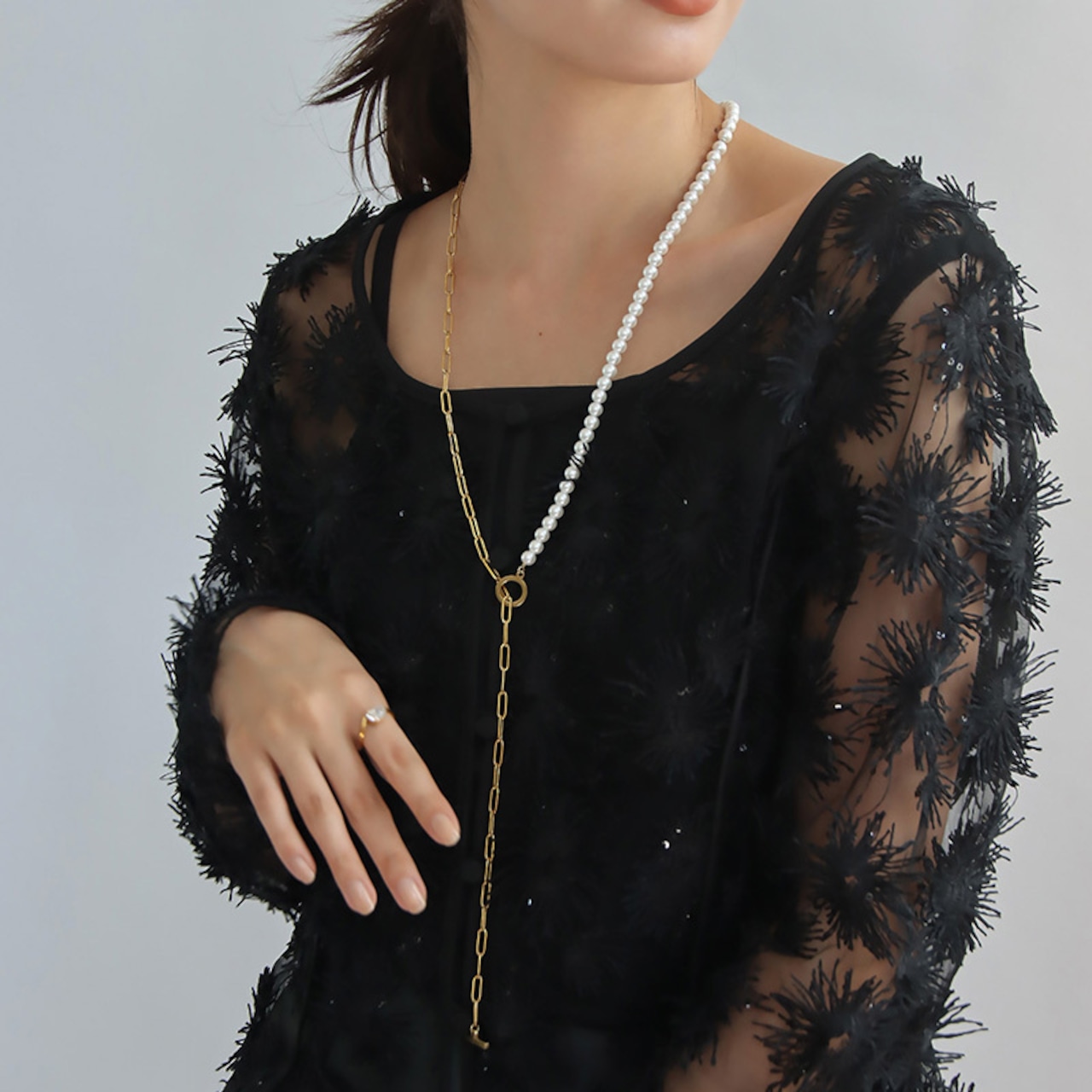 【ネコポス便】4way Yラインパールネックレス ラリエット Y字 ロングネックレス サージカルステンレス レイヤード 金属アレルギー対応 レディース パール ゴールド シルバー フォーマル オシャレ パールネックレス 2136