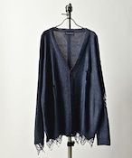 many men many mind polyester melange knit loose silhouette damage cardigan (BLU) M2311020