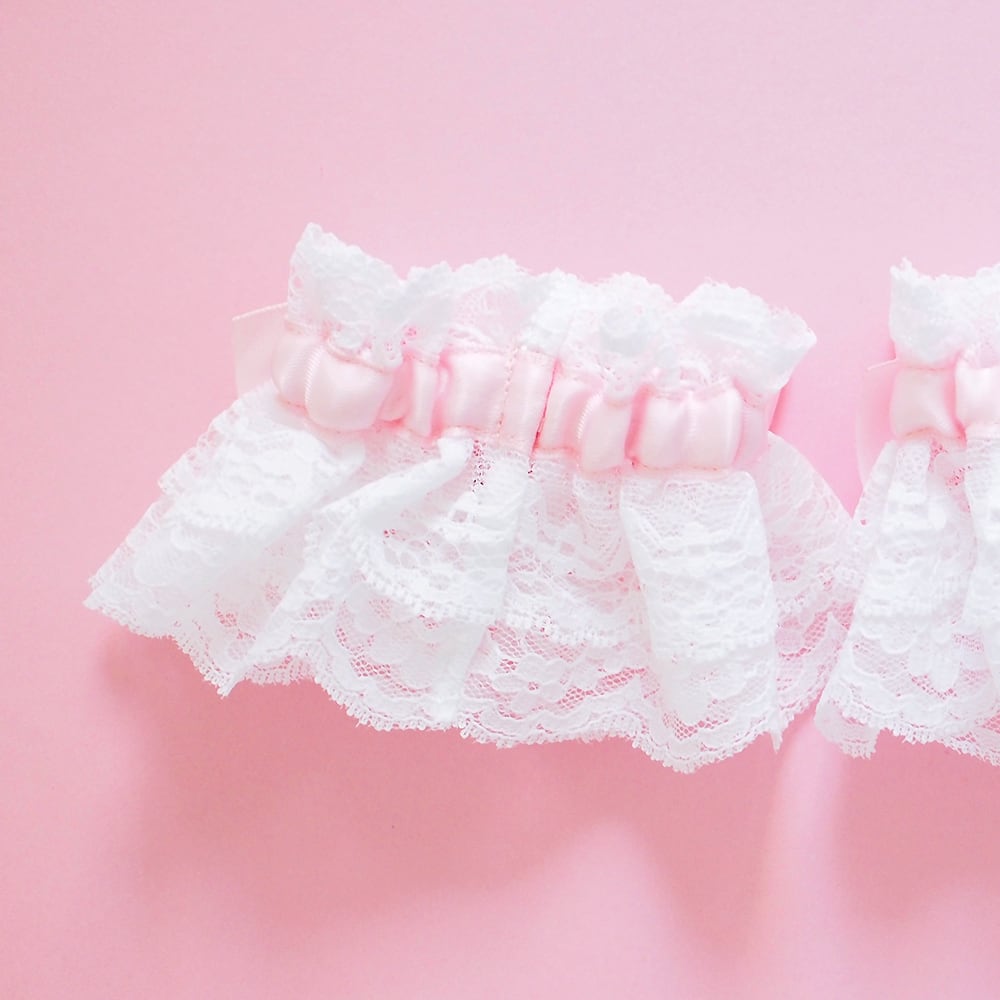 BABY お袖止め ピンク うさくみゃちゃんレースのお袖とめ（綿レース）