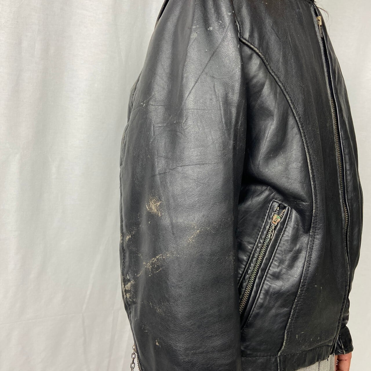 90年代 Leathercraft process サイドジップ シングルライダース 