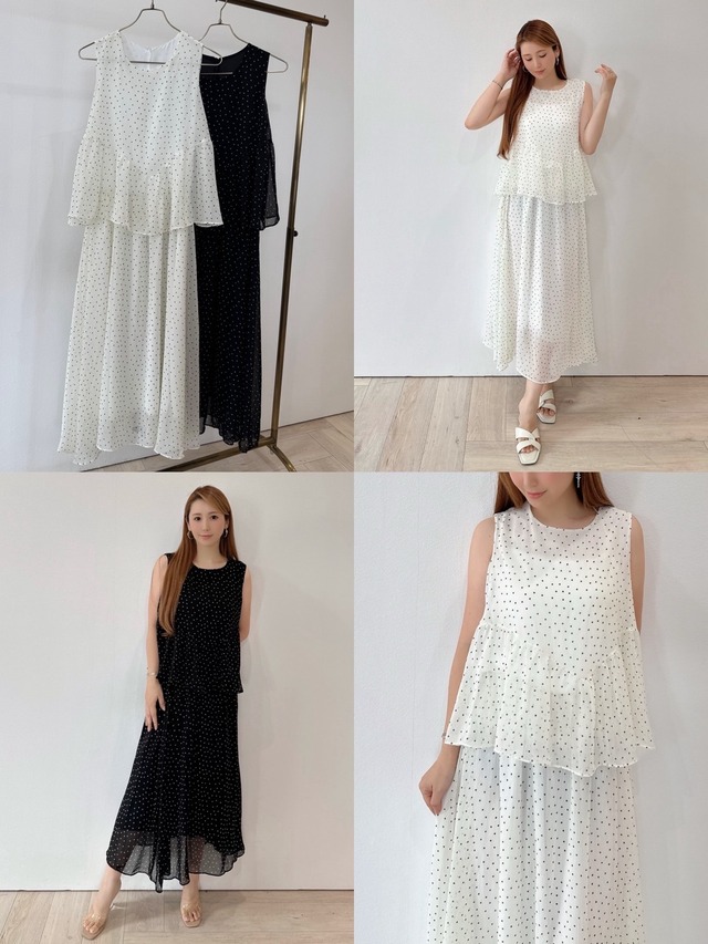 新作SUMMER SALE！！ドット セットアップ風ワンピース　¥7,900+tax