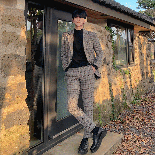 チェック柄 ツイード テーラードジャケット テーパードパンツ セット スーツ 韓国ファッション メンズ ツーピース Choice 31 レディース ファッション通販