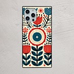 受注生産 iPhoneケース 赤青の丸花民芸パターン｜花モチーフ FMSY097C