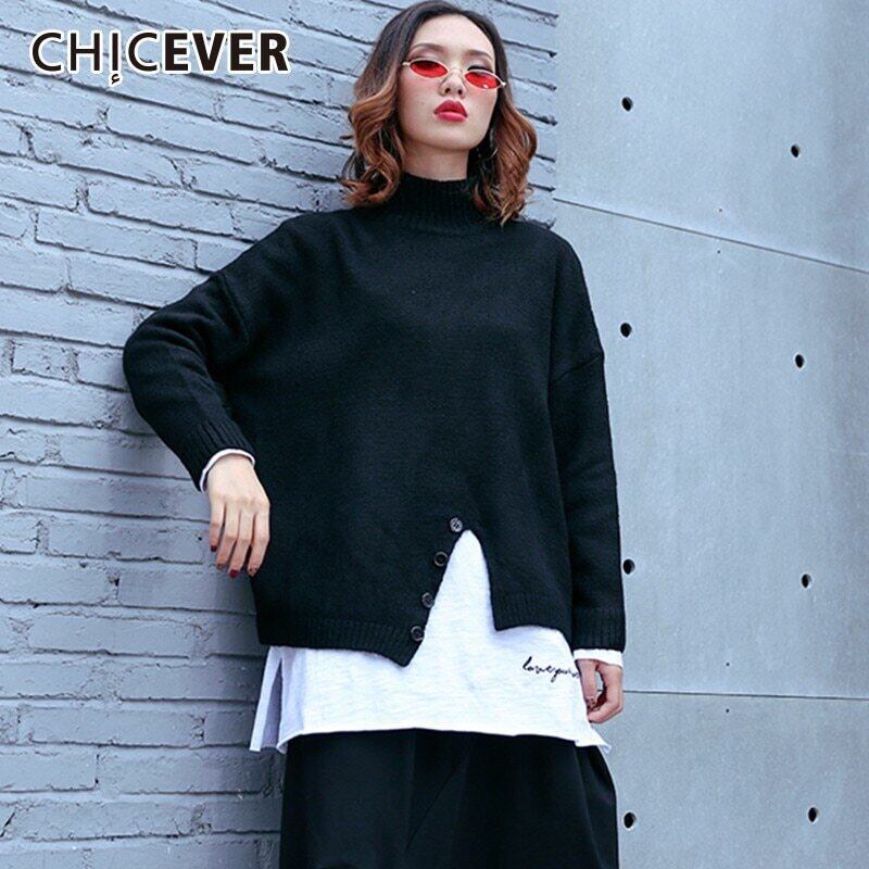 CHICEVER秋冬ニットレディースタートルネックセーター長袖不規則な裾ルーズショートプルオーバー服 ロング オータム 秋物 ウィンター 冬物 6base560136093832