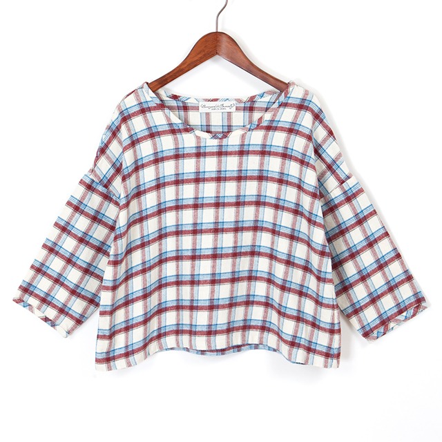 twill check blouse / ivory