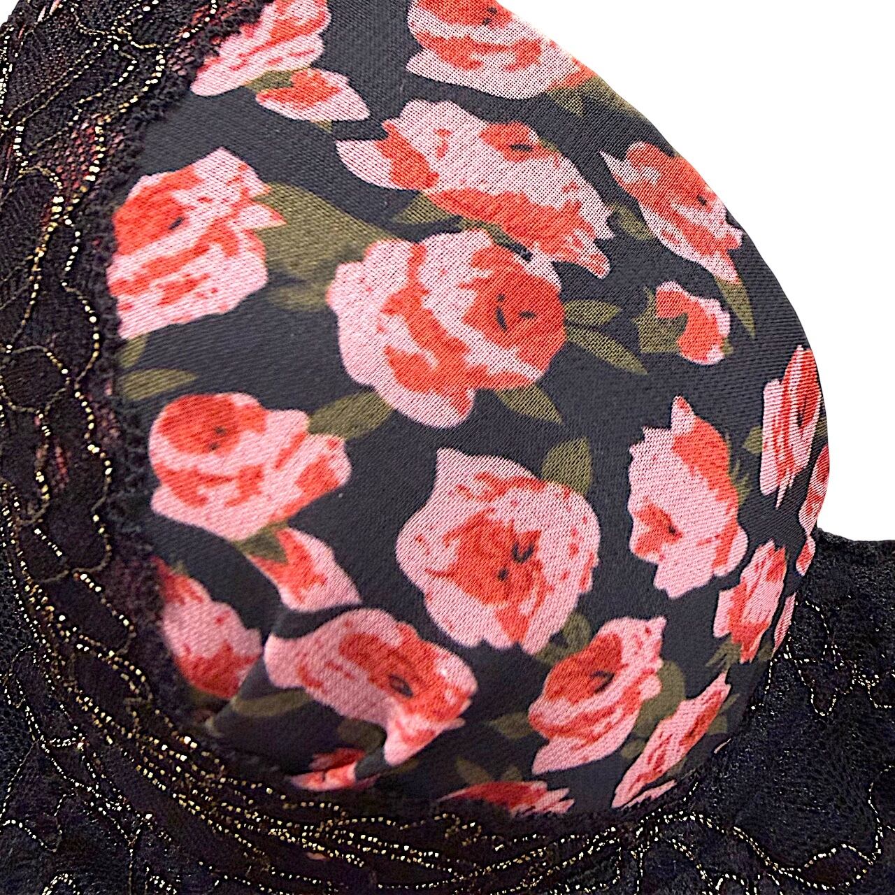 k-EF【76562ブラック 】バラのプリントブラセット