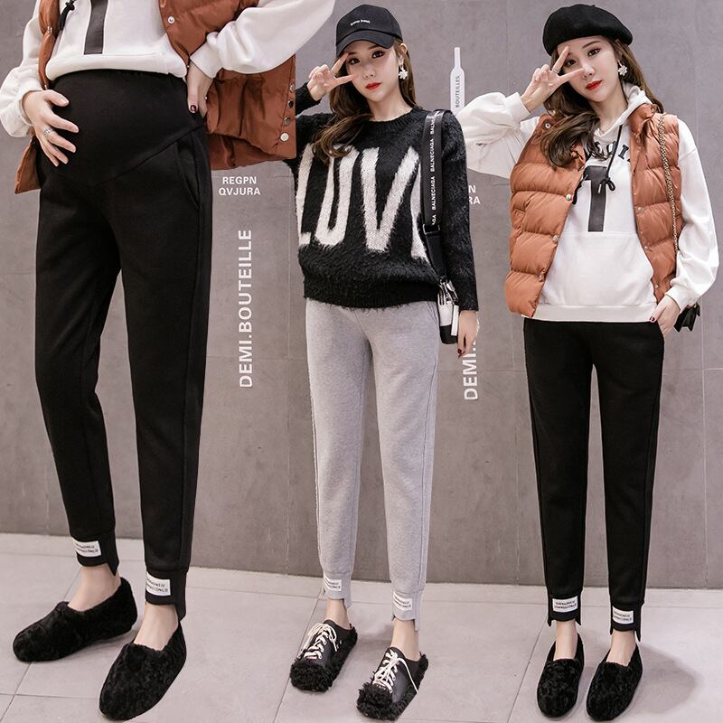 【新作】【送料無料】 マタニティウェア2020秋冬新作ファッションシューズ生地レーベルスポーツパンツ オータム 秋物 ウィンター 冬物 expec230806490541