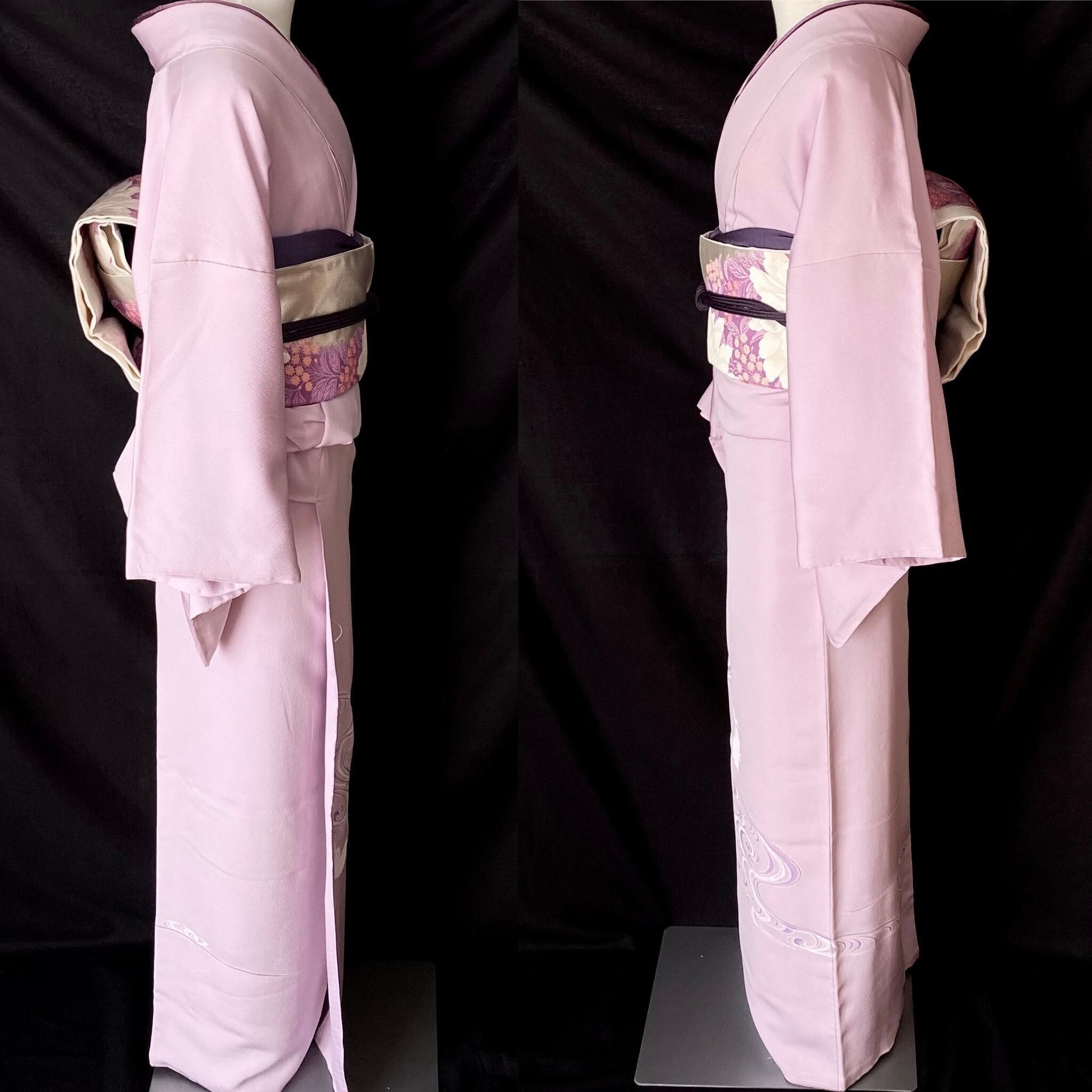 桜色の牡丹の袋帯〉織り出し 銀糸 アンティーク風 気品｜ファッション
