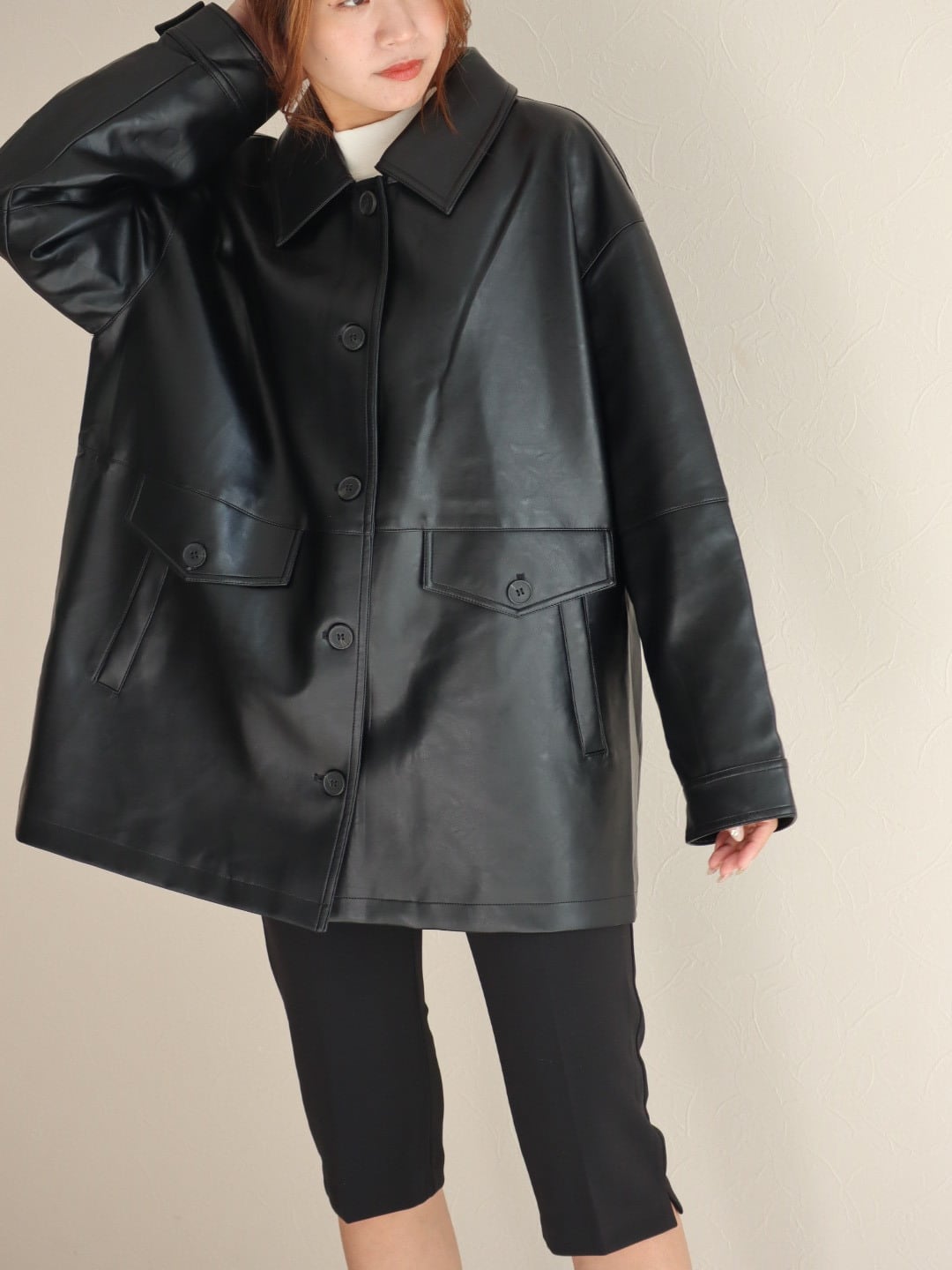 先) eco leather jacket (black)
