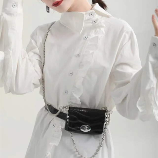 Asymmetric frill long shirt【2color】 C1285