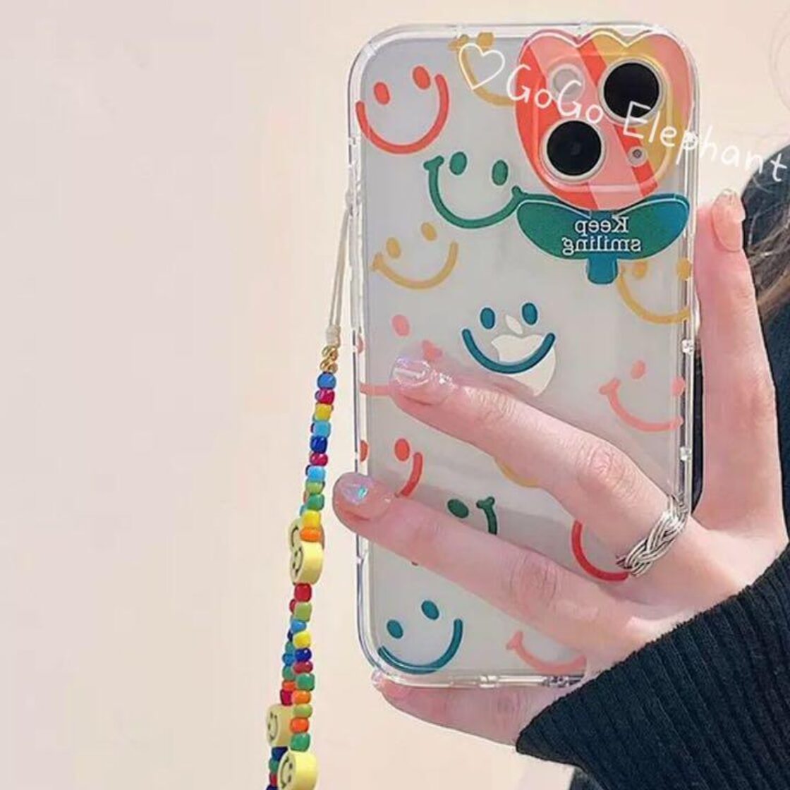 韓国デザイン♡韓国っぽ ビーズストラップ付き ♪ ニコちゃん iphone 
