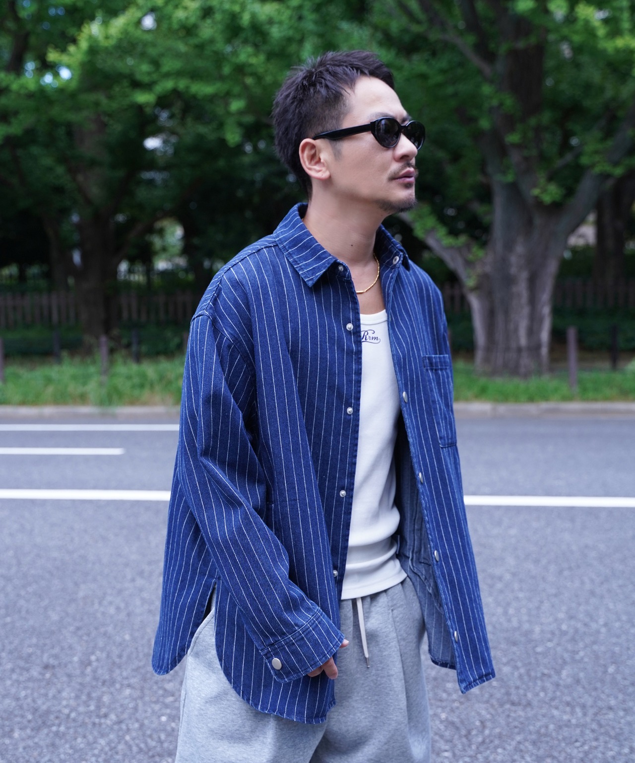 【#Re:room】PIN STRIPE DENIM BIG SHIRTS JACKET［REJ123］