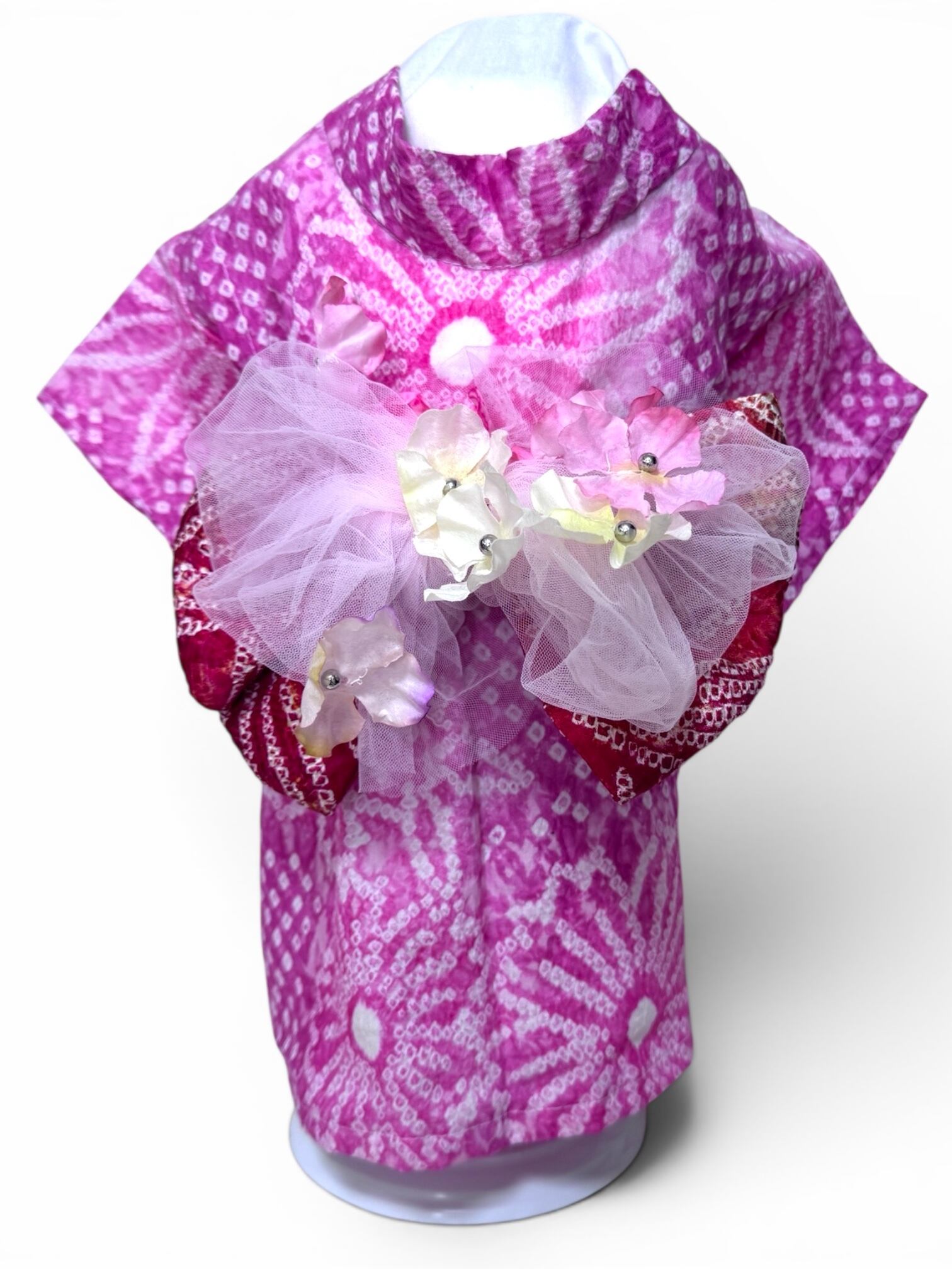【新品】犬用 有松絞り　浴衣 ピンク 帯付き SM〜L 新品】犬用 有松絞り 浴衣 ピンク 帯付き SM〜L 新品】犬用 有松