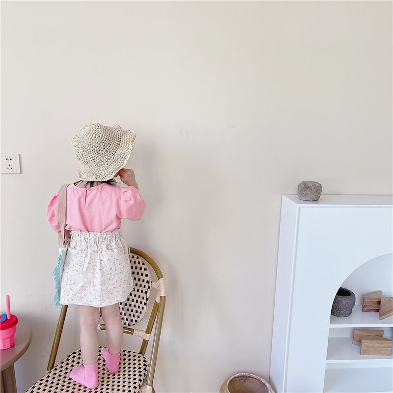 【即納】ライン刺繍のパフスリーブブラウス|海外子供服|韓国子供服