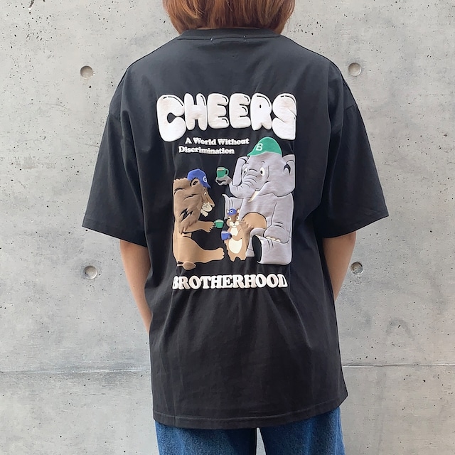 ナンバーミーTOKYO" CHEERS ANIMALS PRINT TEE"CHARCOAL