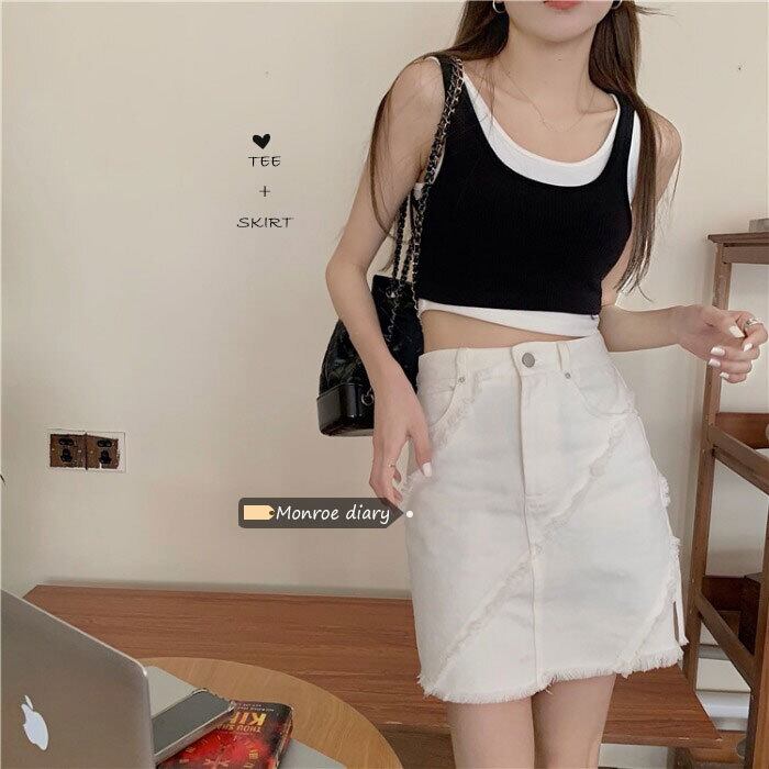 ホワイトスカート ハイウェストウェストショート薄手Aラインサマー 夏物 モンロー15063839234