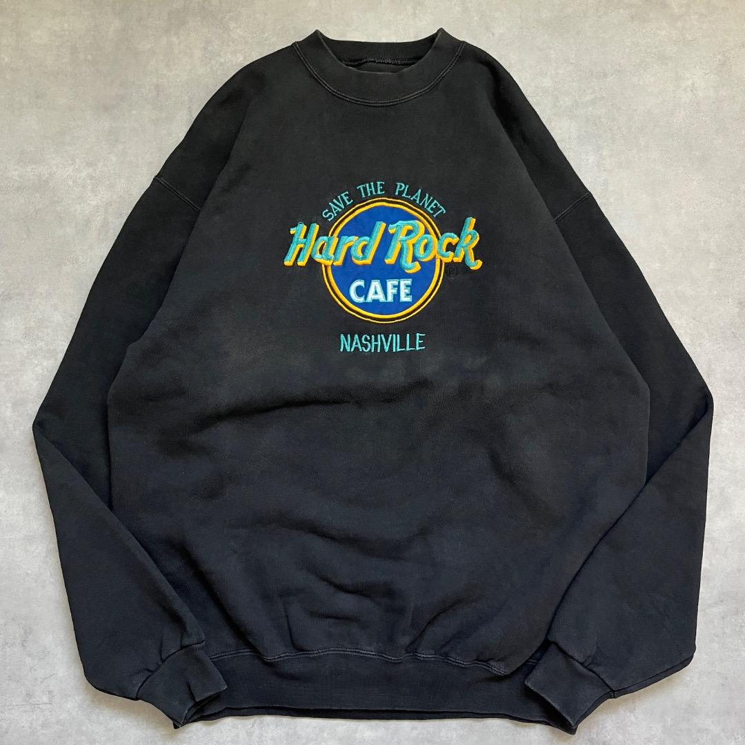 ハードロックカフェ スウェット 古着 90s USA製 刺繍 L 黒 17754