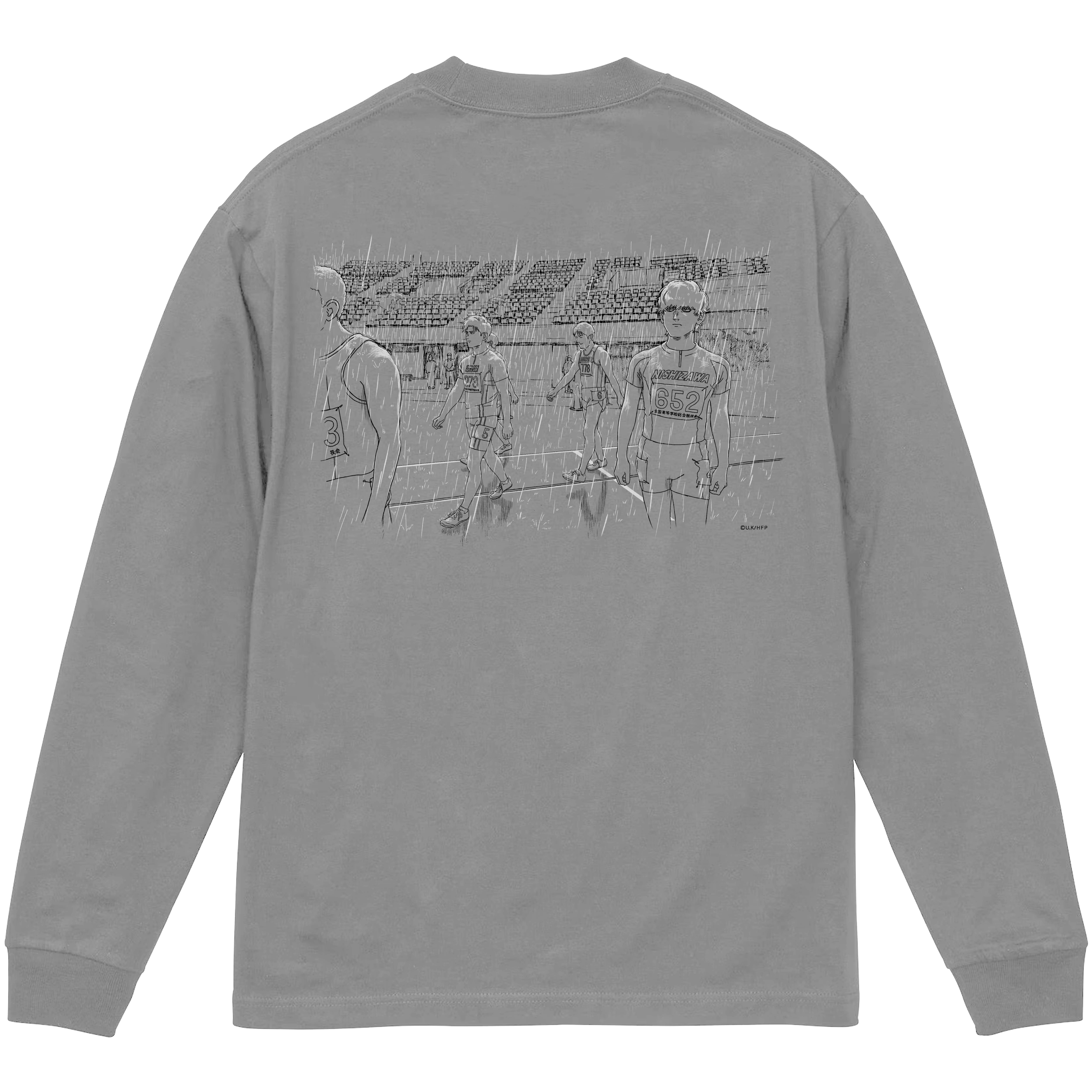 マチャット プリントロングTシャツ（グレー） ひゃくえむ。』Starts to Rain ロングTシャツ（長袖 グレー） | ロック