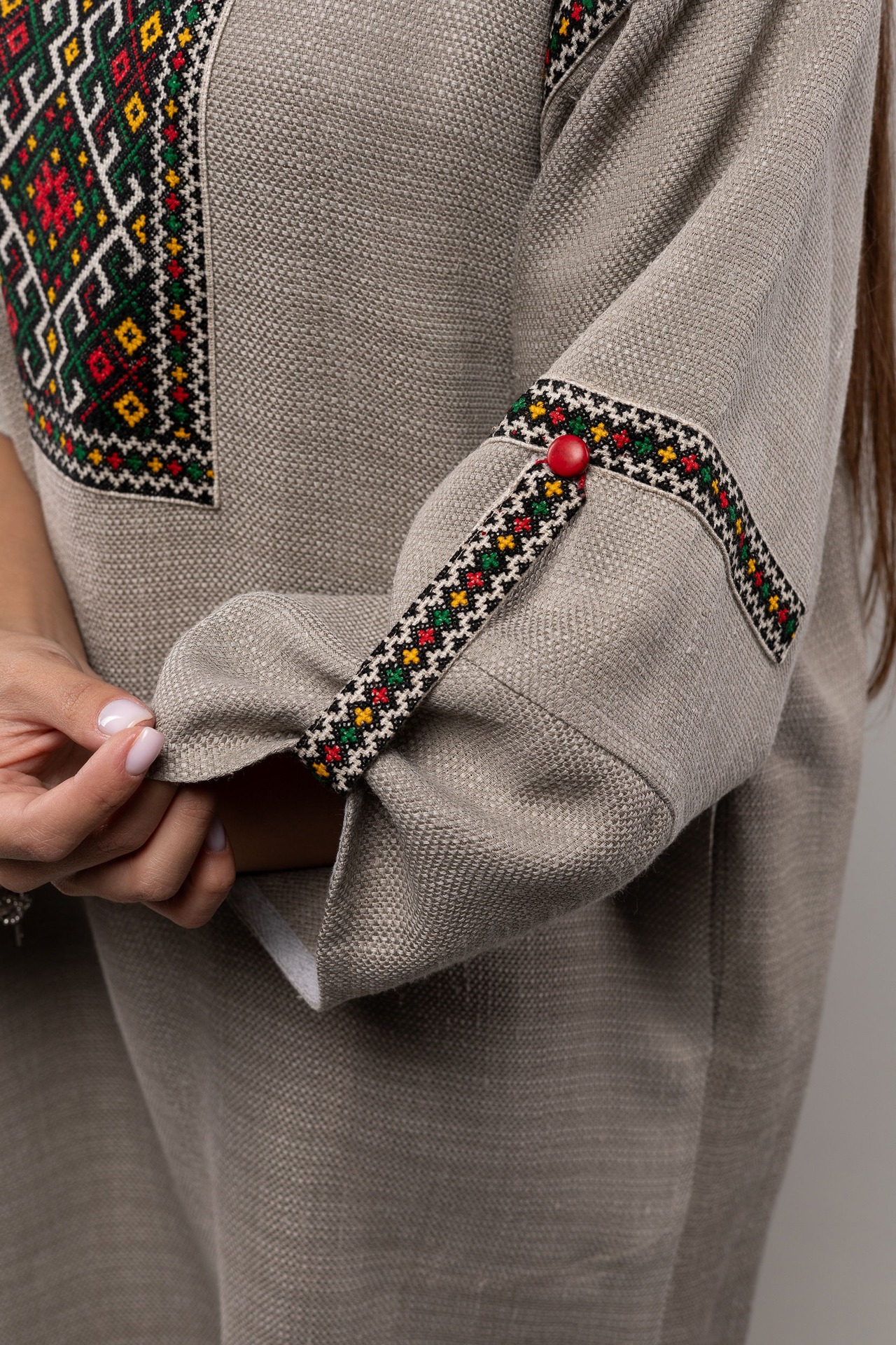 ウクライナ刺繍ヴィシヴァンカ クロスステッチ　手刺繍　ワンピース　麻　レディース・フリーサイズ - 12