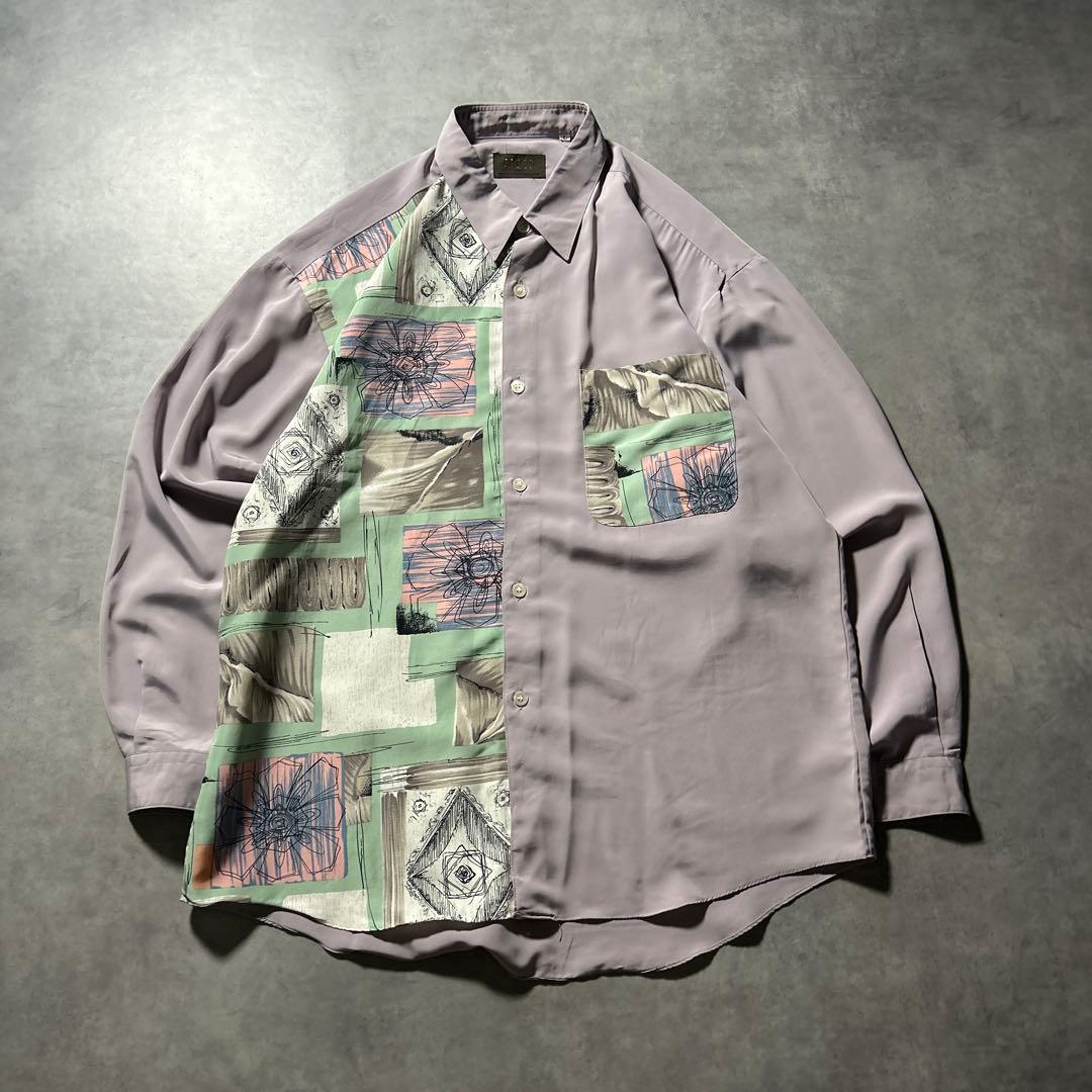 ヴィンテージ 総柄 切り替え ヨーロピアン アート レトロ シャツ