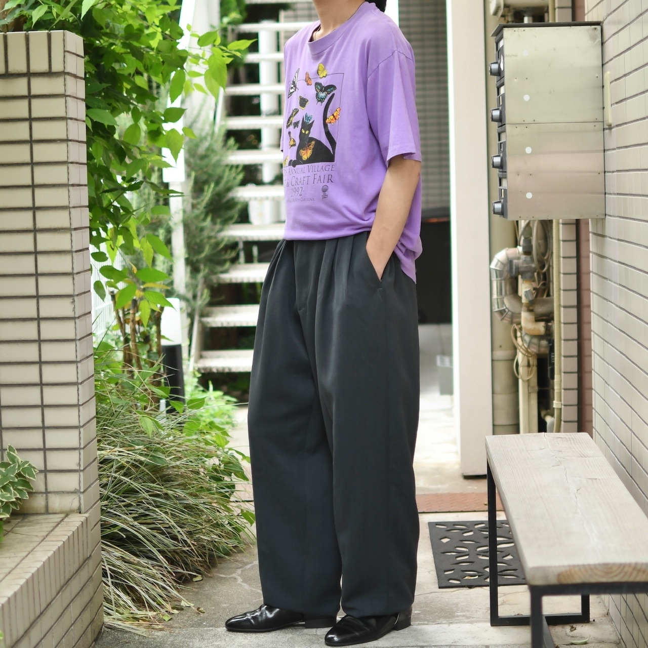 CAMLON balloon silhouette 2tuck slacks charcoal gray