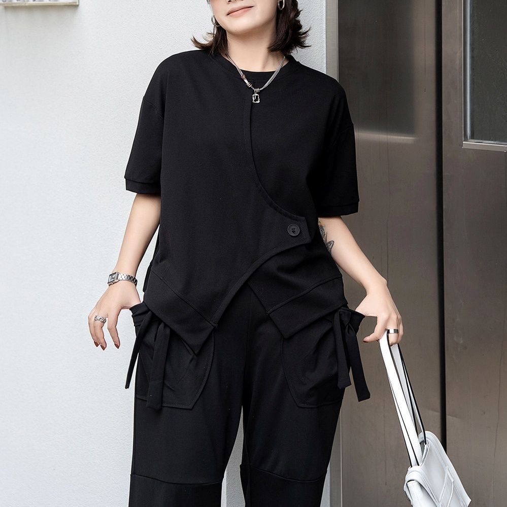 CREW SHORT SLEEVE ASYM SPLIT RELAXED T-SHIRT M-18070