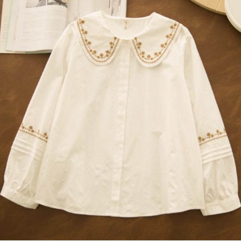 フレンチレトロデザイン刺繍シャツ M1878