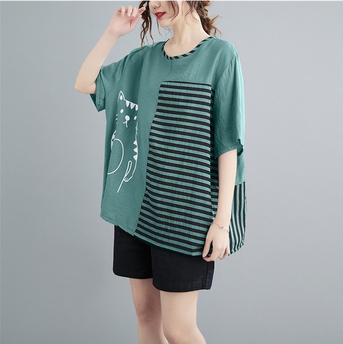 【春夏新作】ファッション/人気Ｔシャツ♪ブラック/グリーン2色展開◆sbsmc-24961a7