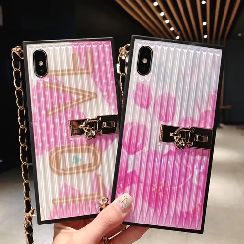 桜柄 iphoneXS/XRケース ミニバッグ風 LOVE 肩掛チェーン付き